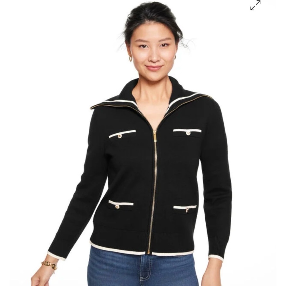 Talbots Petite FULL-ZIP CARDIGAN - TIPPED